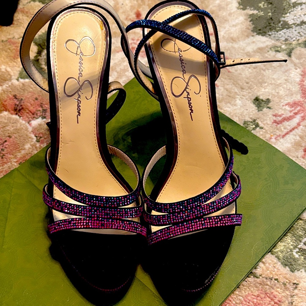Jessica Simpson Black and Pink Strappy Heels
